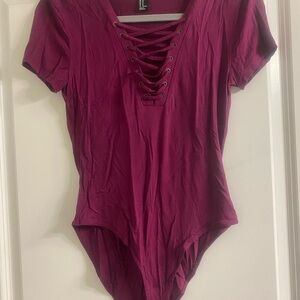 Forever 21 Lace-Up Plum Bodysuit